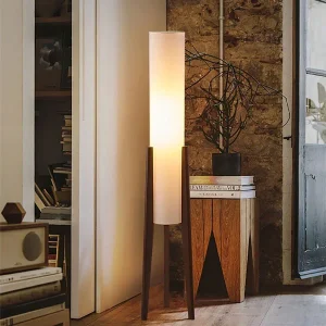 Lampadaire Bois Massif et Tissu Japonais