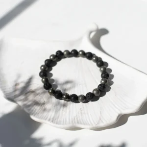 ⚡ Bracelet Homme Pyrite & Pierre de Lave – Force & Réussite