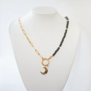 ⭐ Collier en Pyrite & Acier Doré – Bijou Tendance | Idée Cadeau Femme Élégante
